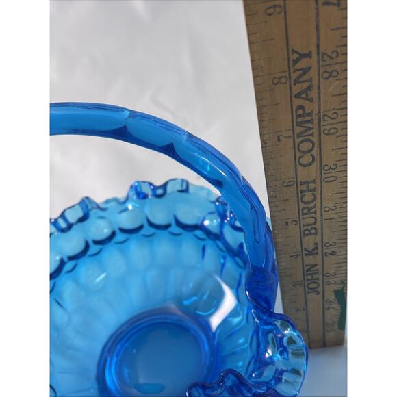 VTG FENTON Colonial Blue Thumbprint DBL Ruffle Basket Candy Dish 8"x7" - Picture 7 of 8